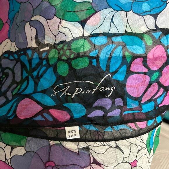 Multicolor Silk Scarf, Square 42x42 Inch, Floral Design - Picture 3 of 4